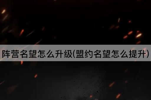 阵营名望怎么升级(盟约名望怎么提升)